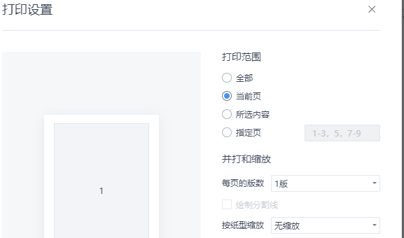 打印设置界面